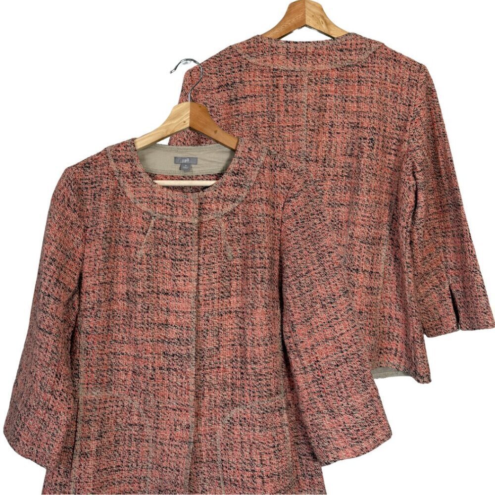NWOT J. Jill 3/4 Sleeve Tweed Blazer Jacket Women's Small Pink Tan Career Preppy